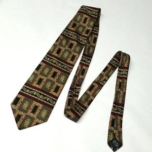 Men's Tie, Vienicci, Geometric, Dk Red, Black, Gold, Gray, White, 59"